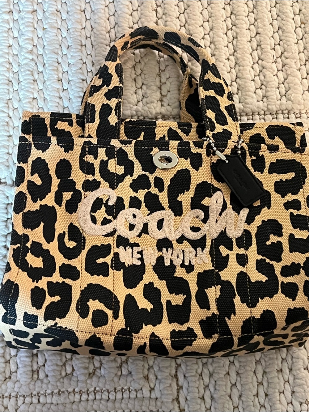 Coach Leopard Print Canvas Tote - Black & Tan